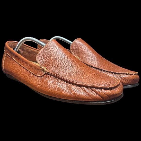 14th & UNION Men 13M Cognac Pebble Leather Driving Loafer Moccasins Preppy Shoe - Picture 7 of 11